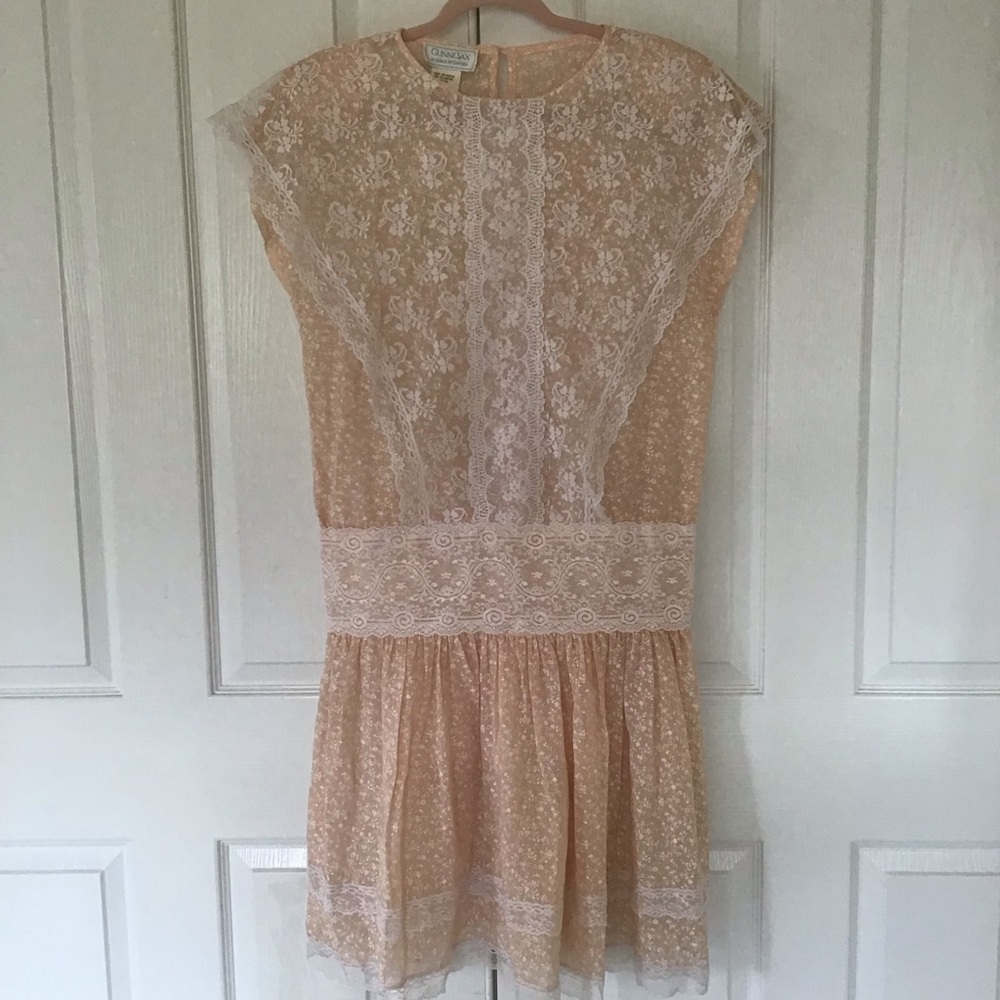 Vintage Gunne Sax Jessica McClintock pink lace dress Sz 7 vintage M